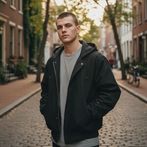 Vintage Dodeca Authentic Collection‎ Black Hooded Work Jacket Size L